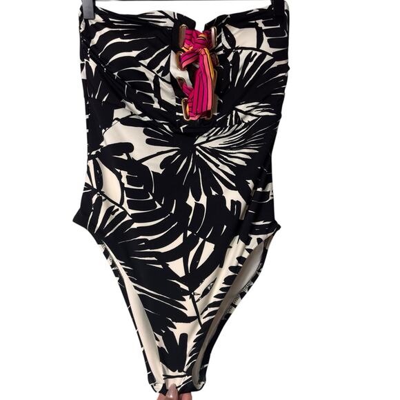 TRINA TURK LENNOX BANDEAU LACE UP BLACK WHITE PINK WOMEN ONE PIECE SIZE 6 NWT - Picture 2 of 10